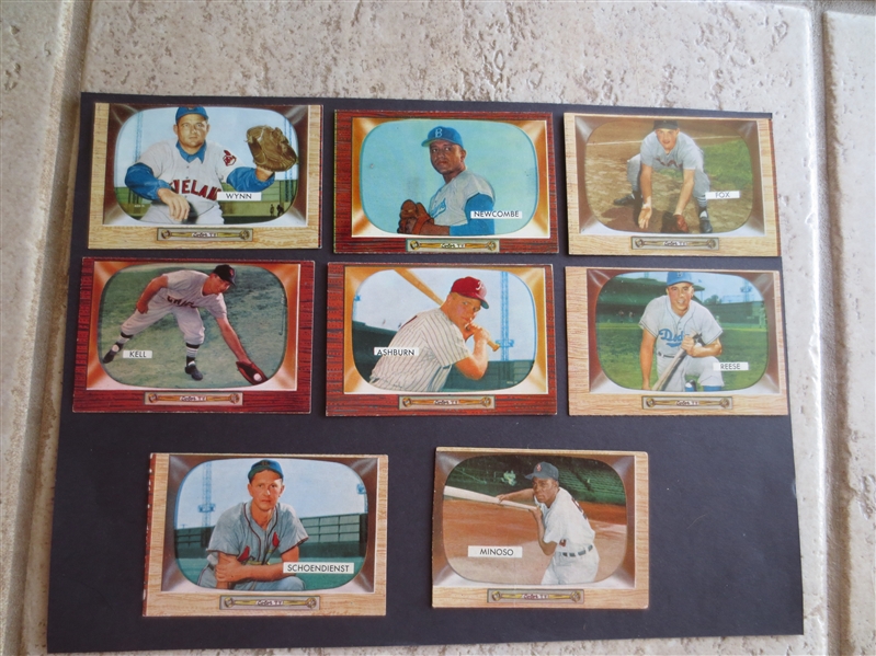 (8) 1955 Bowman Superstar Baseball Cards including Pee Wee Reese     JR