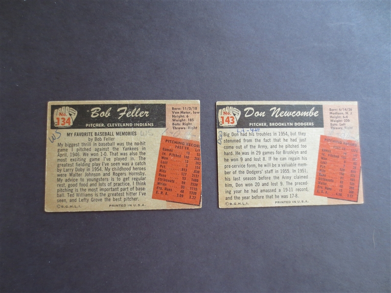 1955 Bowman Bob Feller and Don Newcombe baseball cards in affordable condition     JR