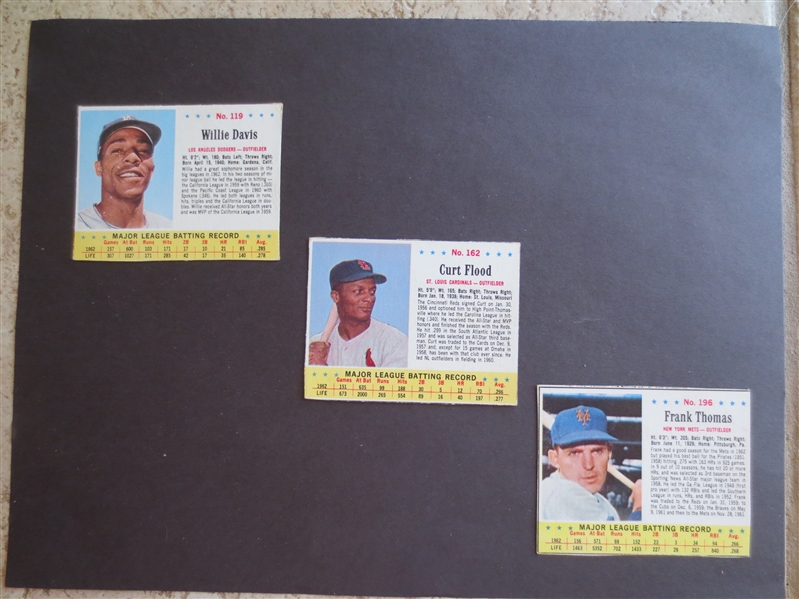 (3) Scarce 1963 Jello baseball cards: Willie Davis, Curt Flood, and Frank Thomas