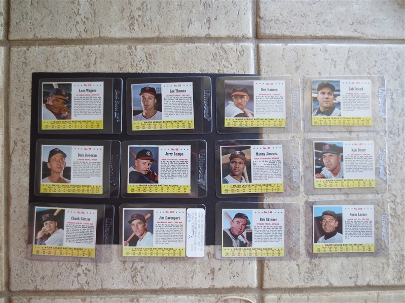 (12) different 1963 Jello Baseball Cards including Leon Wagner in very nice condition