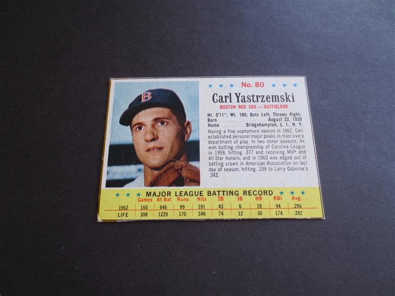 1963 Post Cereal Carl Yastrzemski Baseball Card  VERY SCARCE!  Beautiful condition!