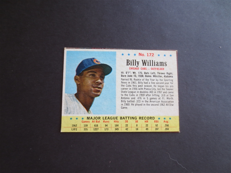 1963 Post Cereal Billy Williams Baseball Card #172 VERY SCARCE and in beautiful shape!