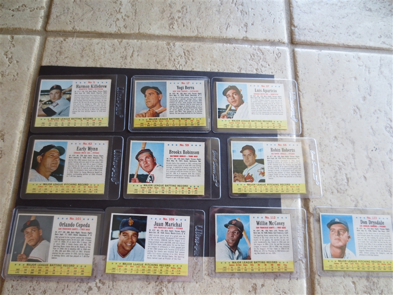 (10) different 1963 Post Cereal Hall of Famer Baseball cards including Killebrew, Berra, and McCovey in very nice shape!