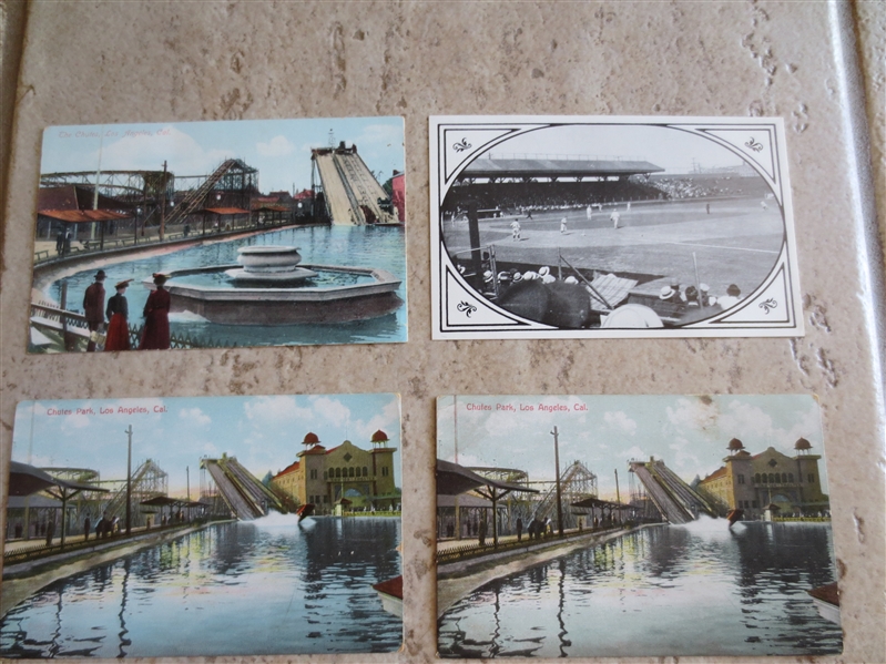 (4) PCL Los Angeles Angels Postcards of early stadiums: Chutes Park and Washington Park