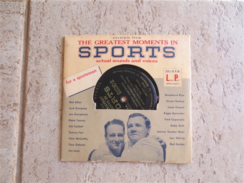 1950's Greatest Moments in Sports 33 1/3 LP Record with Ruth and Gehrig on cover