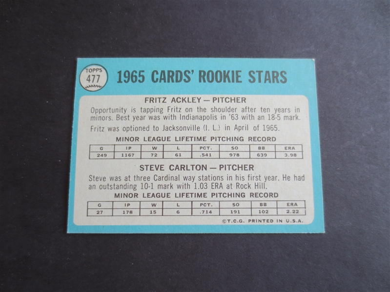 1965 Topps Steve Carlton Rookie baseball card in beautiful condition #477