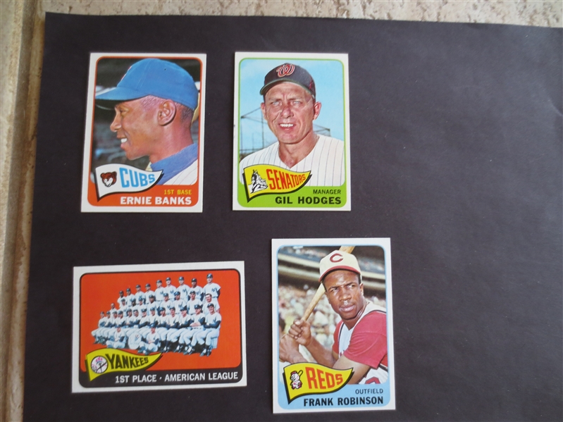 (4) 1965 Topps Baseball Superstar Cards in Super Condition: Banks, F. Roby, Hodges, Yanks team---send to PSA?