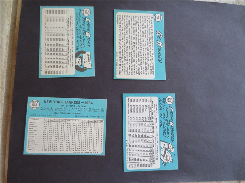 (4) 1965 Topps Baseball Superstar Cards in Super Condition: Banks, F. Roby, Hodges, Yanks team---send to PSA?