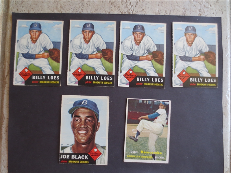 (6) 1950's Topps Brooklyn Dodgers Baseball Cards 