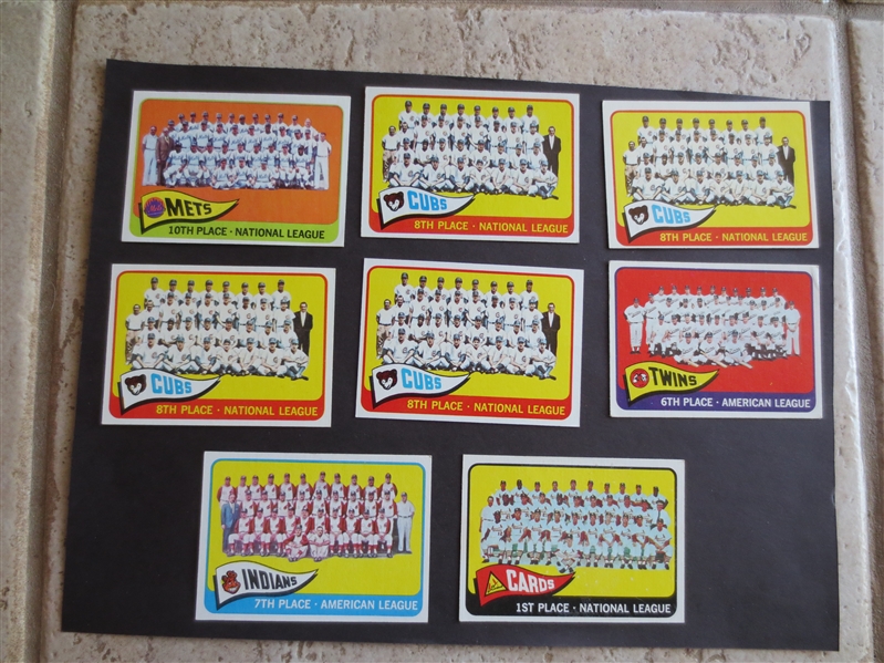 (8) 1965 Topps Baseball Team Cards in Beautiful Condition