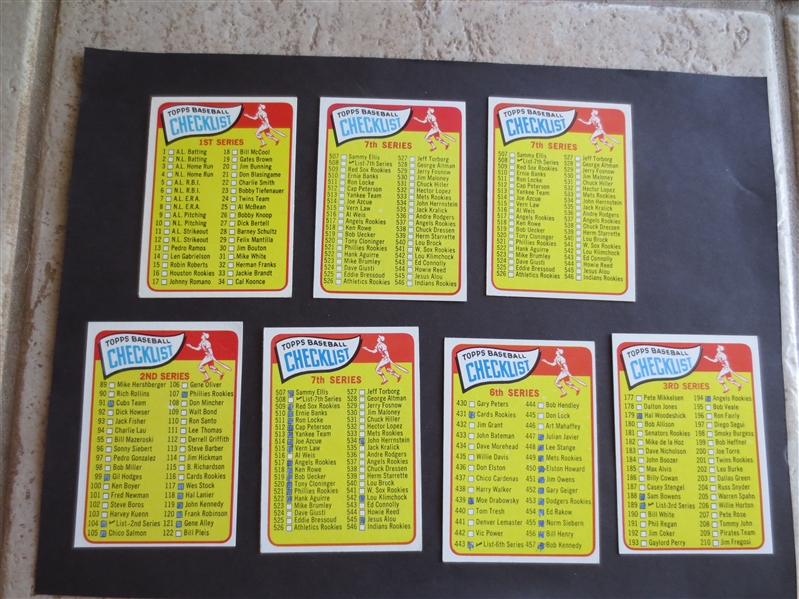(7) 1965 Topps Checklists---(3) unmarked and in nmt+ condition