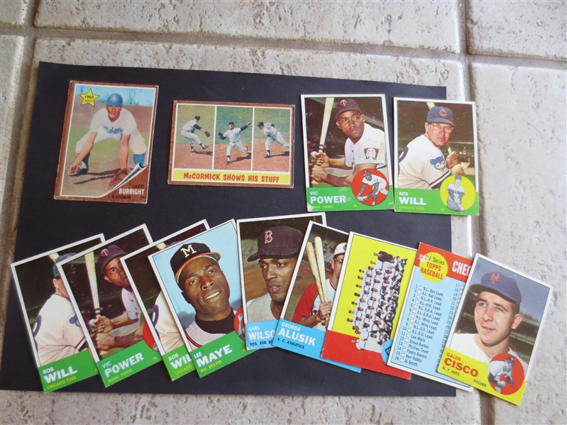 (13) 1962-63 Topps baseball cards including a checklist and a team