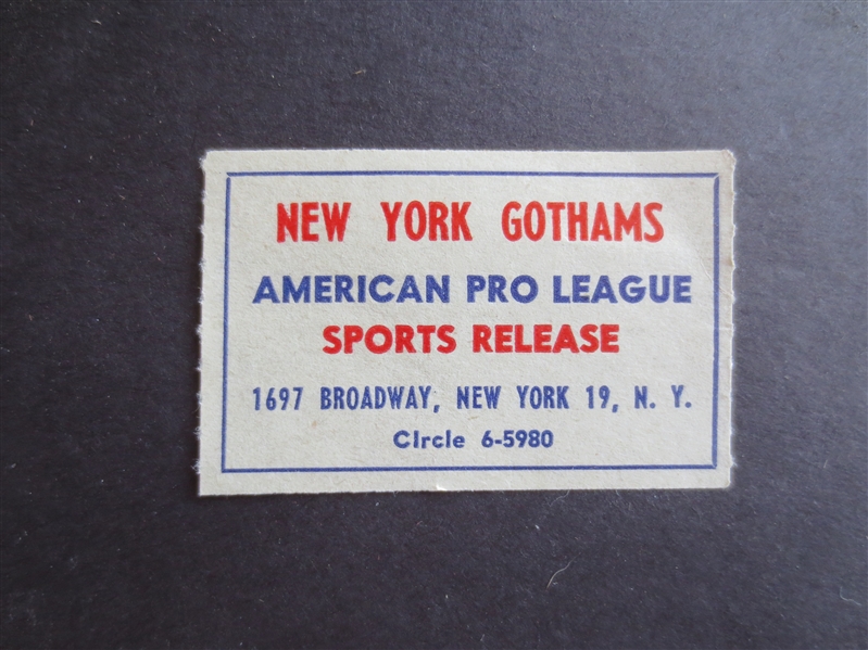 1945 New York Gothams ABL Pro Basketball Ticket  Pre-NBA and RARE!