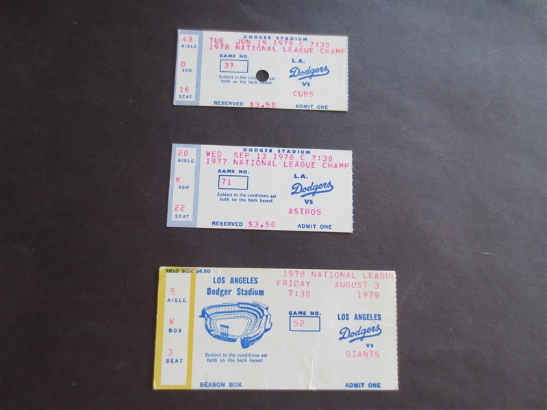 (3) different 1978 and 1979 Los Angeles Dodgers Home Ticket Stubs Garvey, Dusty Baker, Reggie Smith
