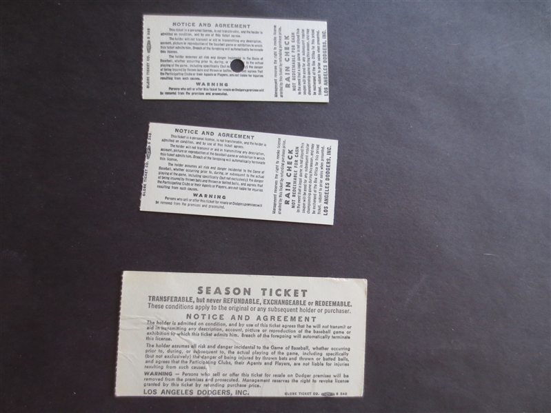 (3) different 1978 and 1979 Los Angeles Dodgers Home Ticket Stubs Garvey, Dusty Baker, Reggie Smith