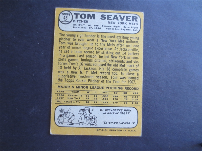 1968 Topps Tom Seaver baseball card in beautiful condition #45