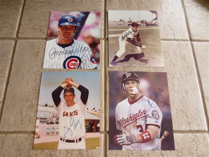 Autographed 8 x 10 Color Photos of Gaylord Perry, Ryne Sandberg, Bob Feller and Bryce Harper