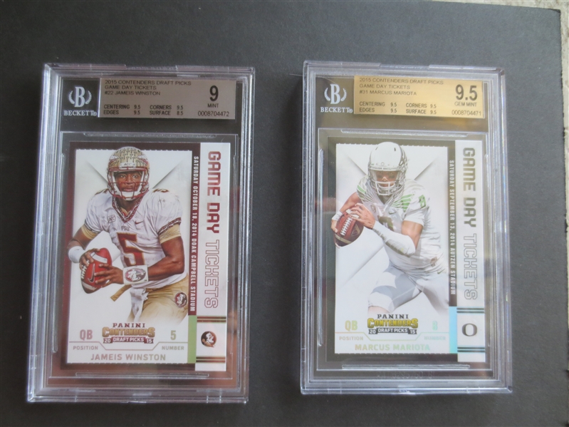 (2) different 2015 Contenders Draft Picks Game Day Tickets Cards Beckett 9.5 and 9  Mariota , Winston