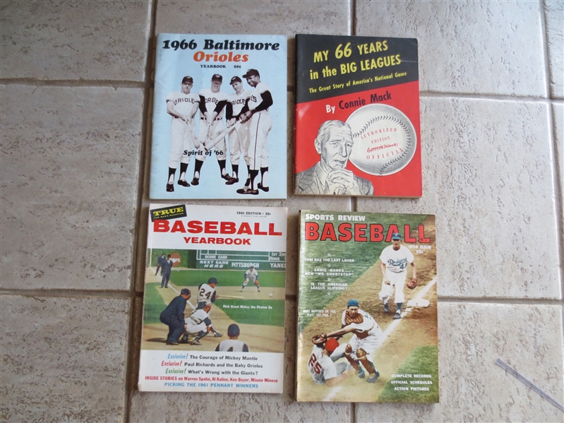 1966 Baltimore Orioles Yearbook, Connie Mack book, Sports Review, True Baseball Yearbook