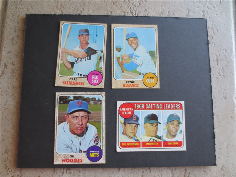 (4) 1968 and 1969 Topps Superstar Baseball Cards: Banks, Yastrzemski, Hodges