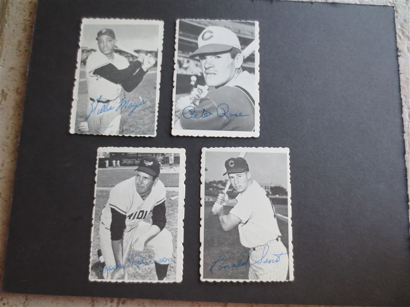 (4) 1969 Topps Deckle Edge Superstar Baseball Cards:  Mays, Santo, Brooks Robinson, Rose