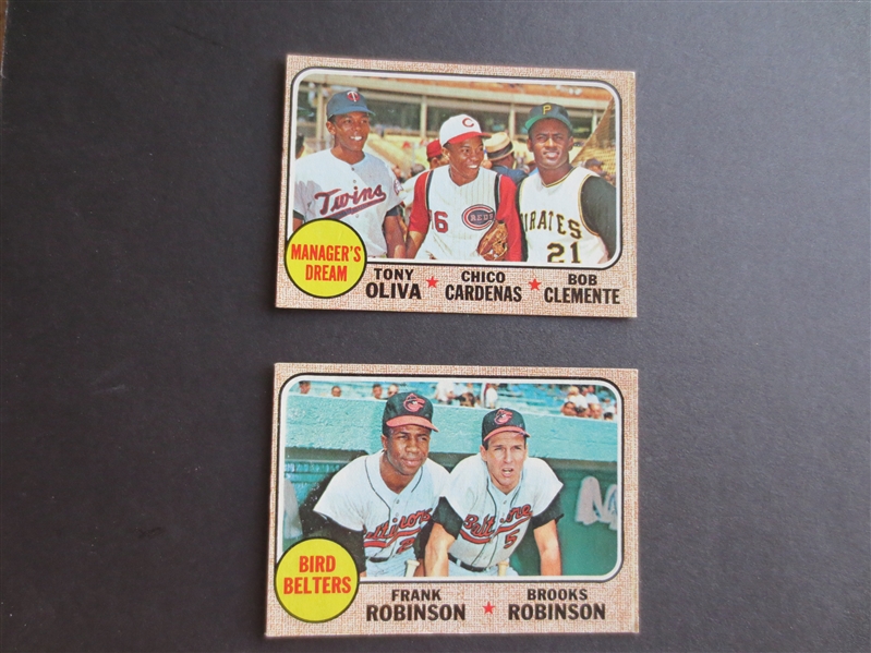 1968 Topps Managers Dream (Clemente) + Bird Belters (the Robinson's) baseball cards in great shape