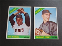 1966 Topps Gaylord Perry Short Print #598 plus Juan Marichal #420 Baseball Cards in Beautiful Condition