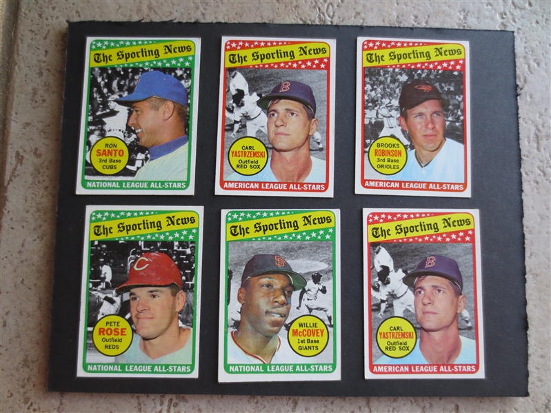 (6) 1969 Topps Sporting News Hall of Famer Baseball Cards in very nice shape!