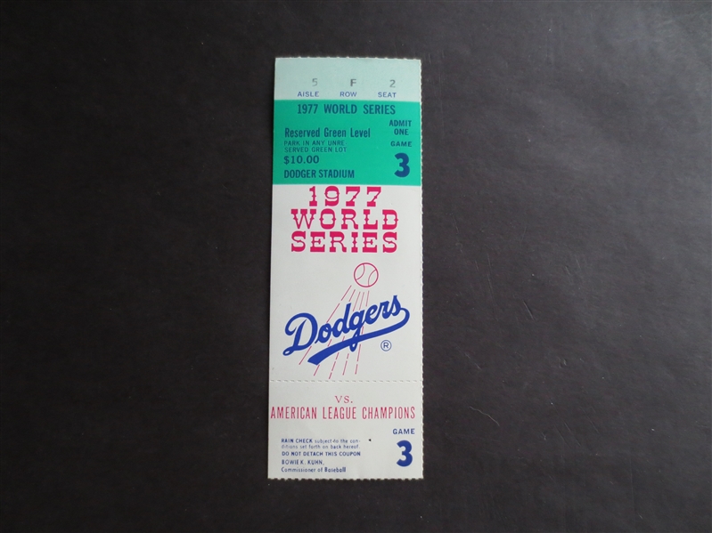 1977 World Series Game 3 Full Ticket in beautiful shape
