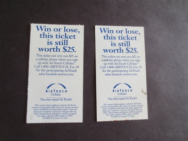 (2) tickets to the Final Game Ever Played by the Los Angeles Rams before the move to St. Louis