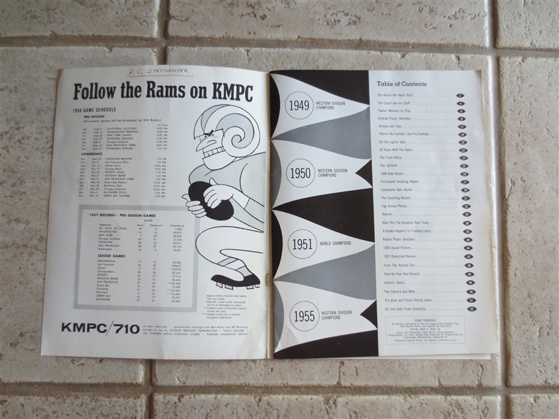 1958 Los Angeles Rams Yearbook in Beautiful Condition