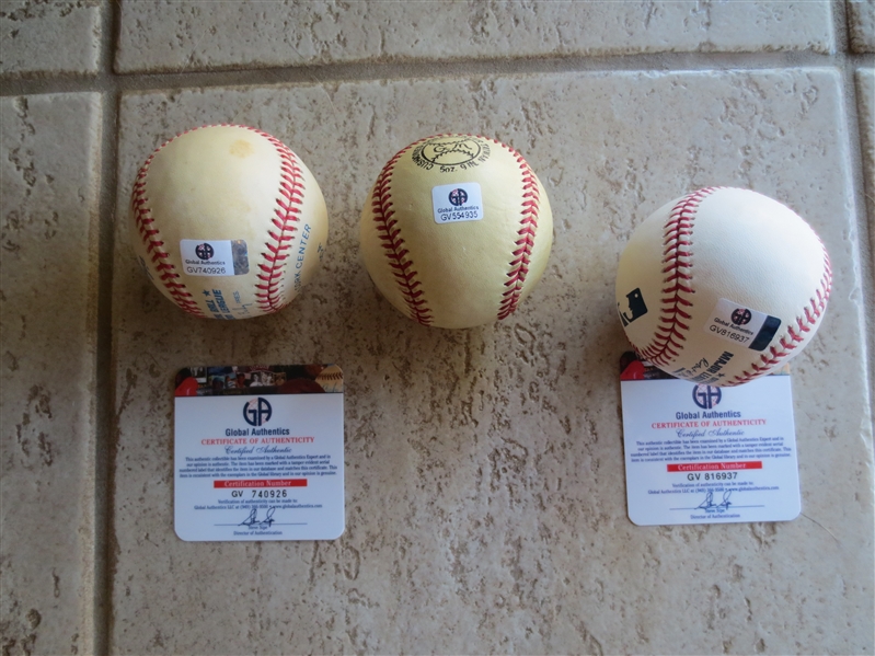 (3) Autographed Single Signed Baseballs of Dale Murphy, Wade Boggs, and Frank Thomas---all with certs from Global Authentics