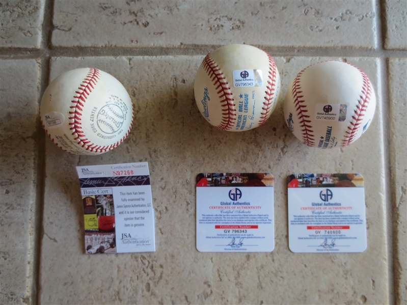 (3) Autographed Single Signed Pete Rose, Robin Yount, and Paul Molitor Baseballs with Authentication from JSA or Global Authentics