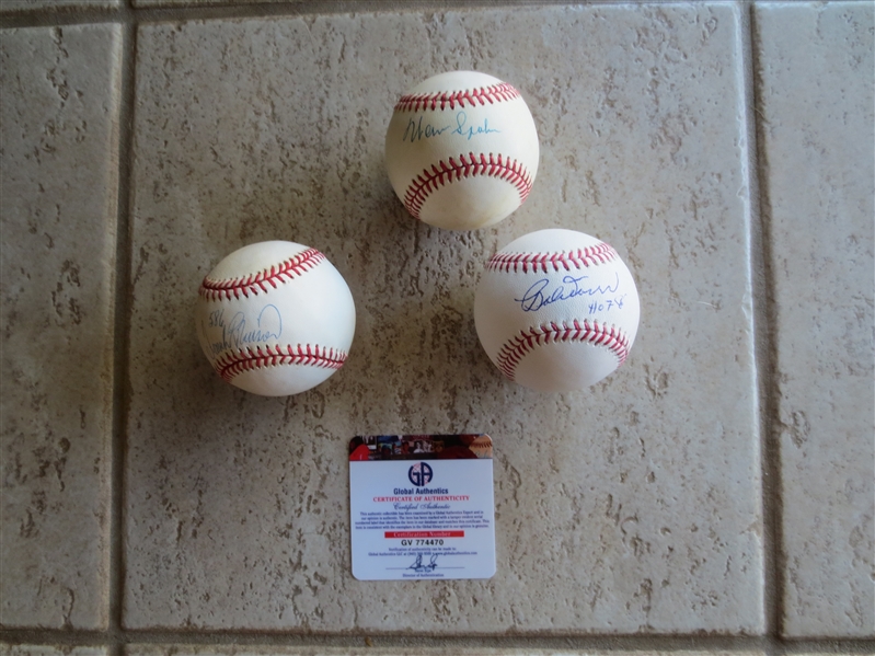(3) Autographed Single Signed Baseballs of Frank Robinson, Warren Spahn, and Bob Doerr---all authenticated by Jimmy Spence or Global Authentics