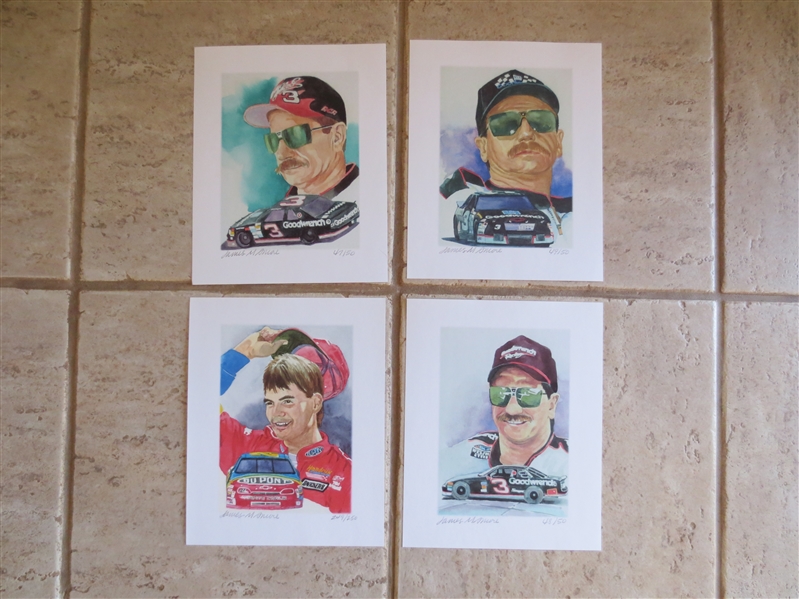 (4) 8 x 10 Numbered Color Lithos (?) of Auto Racing Greats Dale Earnhardt  and Robby Gordon