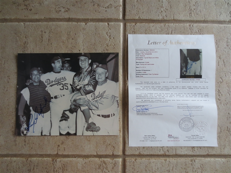 Autographed Roy Campanella 8 x 10 Photo with Letter of Authenticity from JSA in Beautiful Condition