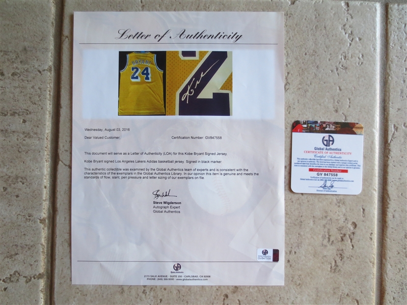 Autographed Kobe Bryant Los Angeles Lakers Jersey with Letter of Authenticity