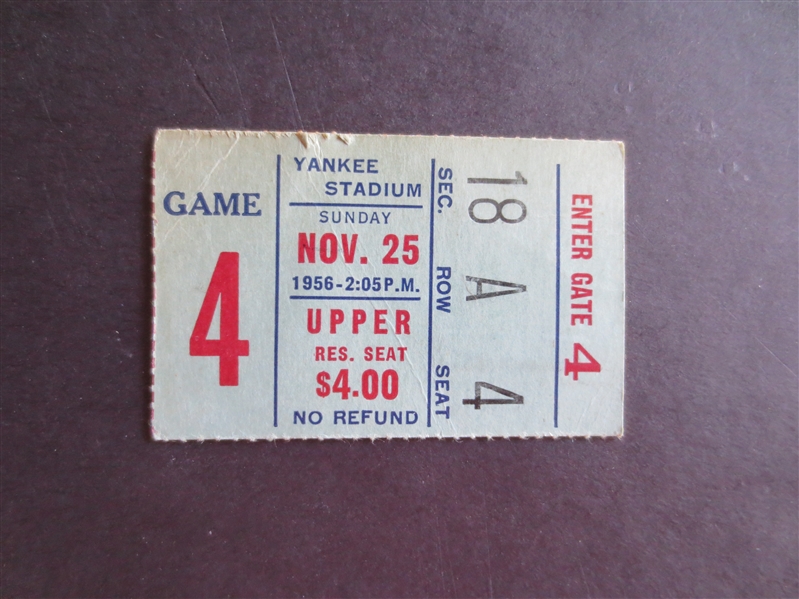 1956 Chicago Bears at New York Giants Football Stub---Championship Year for both!
