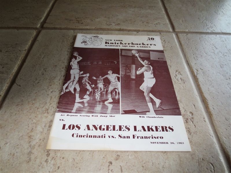 1963 New York Knicks vs. Los Angeles Lakers + Cincinnati vs. San Francisco doubleheader basketball program from Madison Square Garden