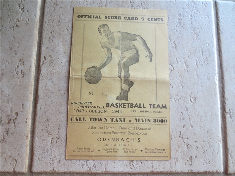 1943-44 Camden Reds at Rochester Pros Basketball Program  Les Harrison Hall of Famer