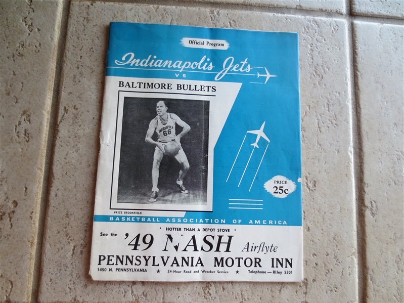 1949 Indianapolis Jets BAA Basketball Program---one year wonder---last year of BAA---Very RARE!