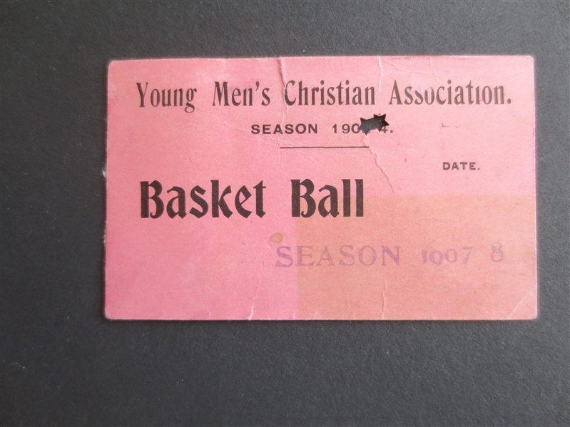 1907-08 YMCA Basketball Ticket  RARE!