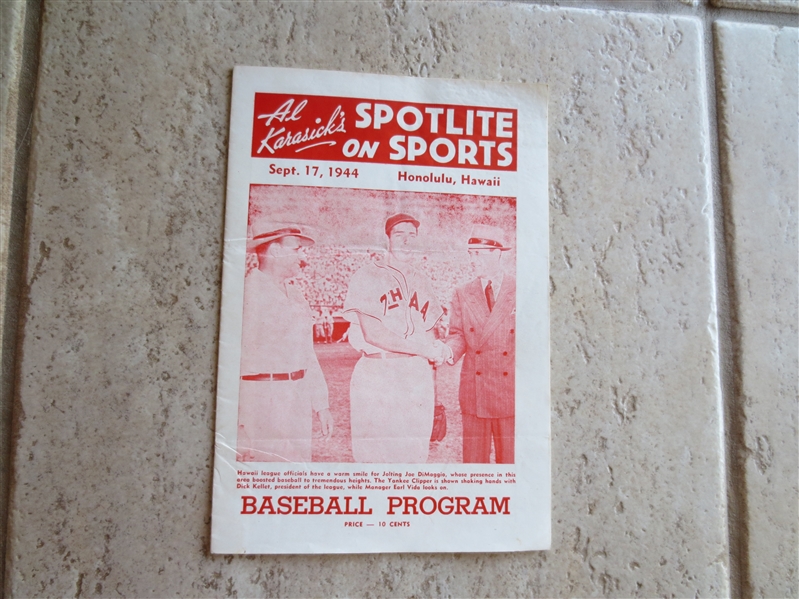1944 Honolulu Hawaii Baseball Program with Joe DiMaggio on the cover!