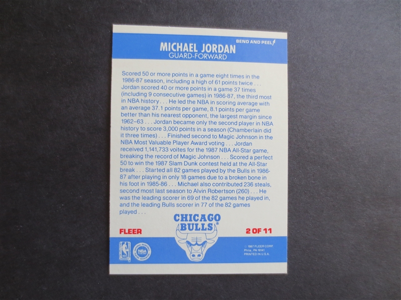 1987-88 Fleer Michael Jordan Sticker Basketball Card in Beautiful Condition