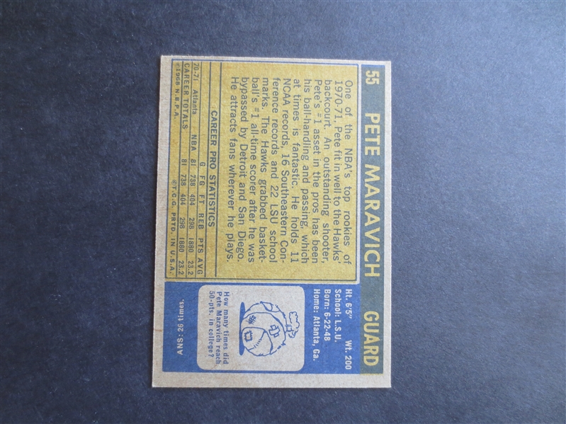 1971-72 Topps Pete Maravich basketball card #55 in very nice condition!