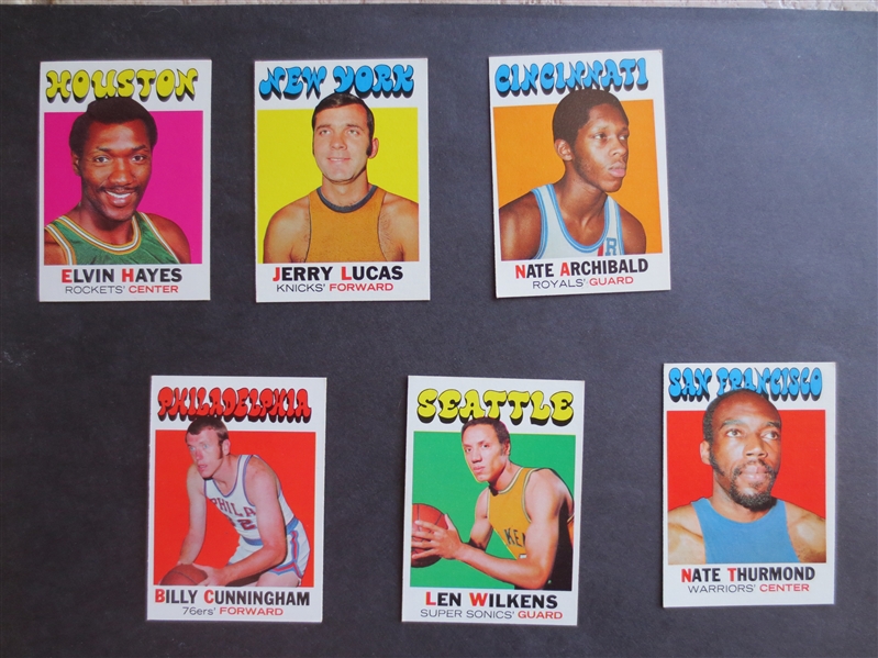 (6) different 1971-72 Topps Hall of Famer Basketball Cards: Hayes, Lucas, Archibald Rookie, , Cunningham, Wilkens, Thurmond