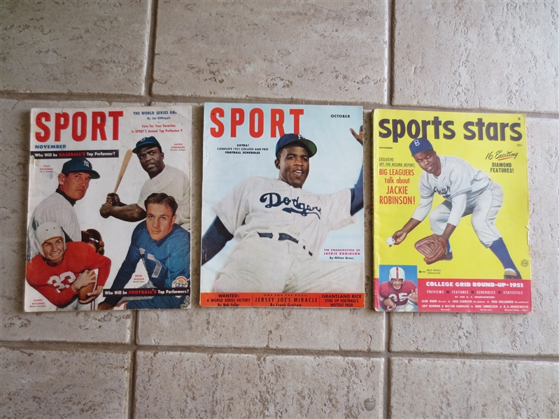 (3) 1950's Baseball Magazines with Jackie Robinson Covers