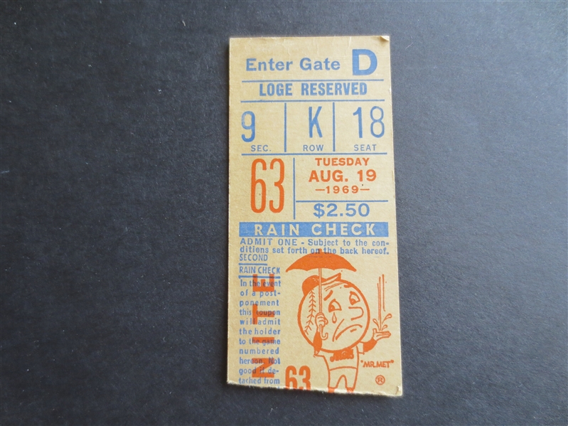 1969 New York Mets Important Game Ticket on Road to Winning the World Series!