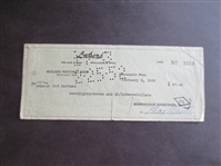 Autographed 1952 Minneapolis Lakers Payroll Check signed by player Sid Hartman and GM Max Winter