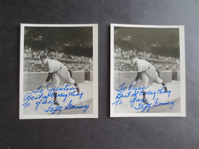 (2) Autographed Lefty Gomez Baseball Photos Hall of Famer  5 x 4